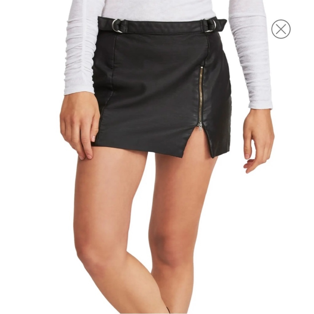 Free People Black Mini Skirt with Buckle Accents